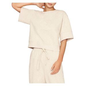 B NEW YORK Womens Beige Stretch Heather Elbow Sleeve Crew Neck Top XS